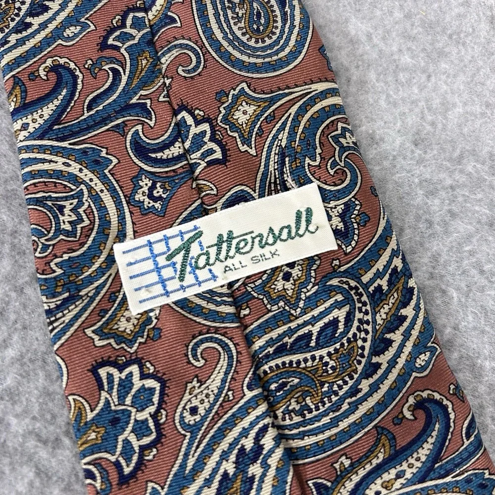 Vintage Paisley Silk Necktie Pink Blue Tattersall Made USA Mens Tie‎ 53 x 3.75